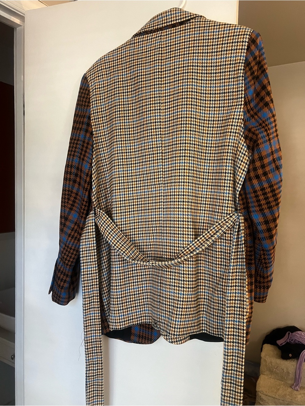 Checked Belted Blazer Jacket - Brown & Blue - Picture 3 of 3